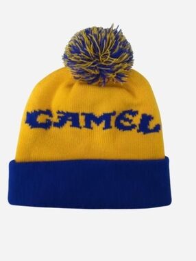 Camel yellow and blue Pom Pom BeanieThe American cigarette brand
